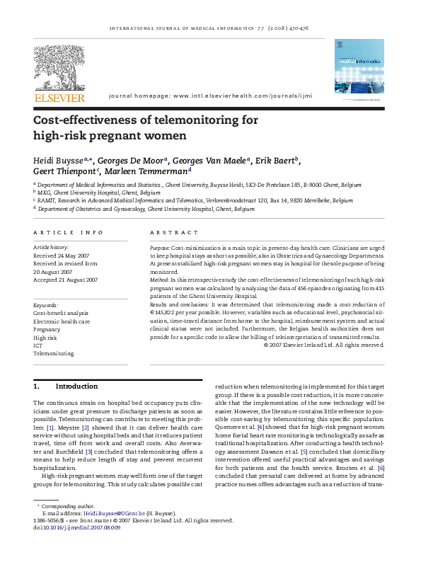 (PDF) Cost-effectiveness of telemonitoring for high-risk pregnant women