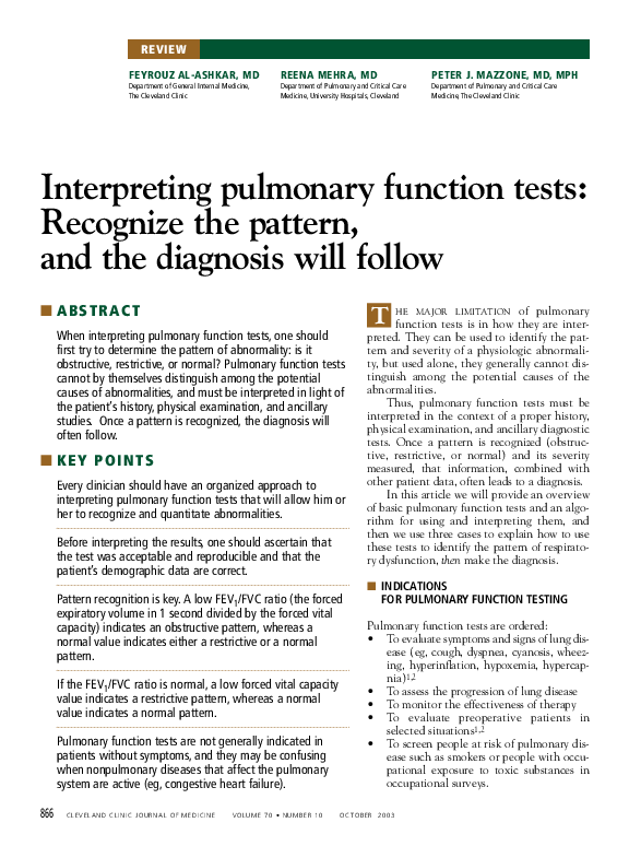 (PDF) Interpreting pulmonary function tests recognize the pattern, and the diagnosis will