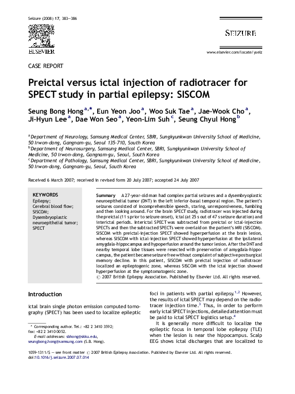 (PDF) Preictal versus ictal injection of radiotracer for SPECT study in ...