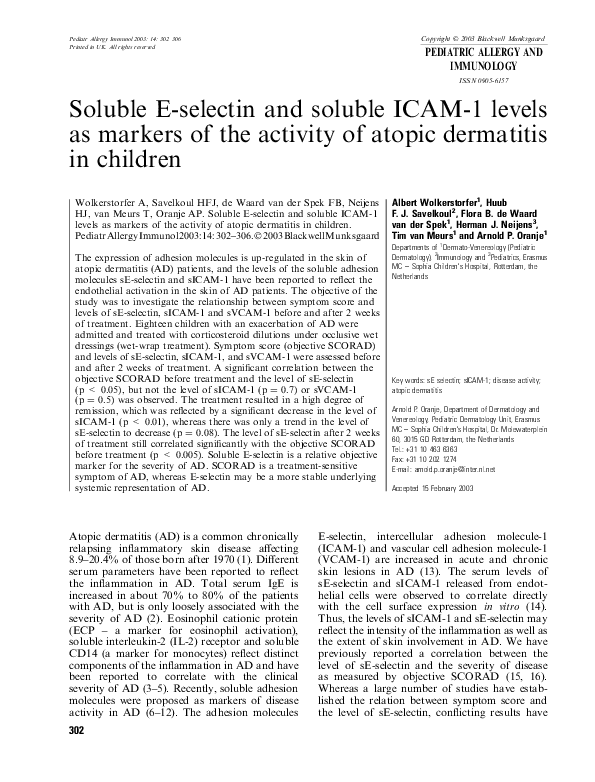 (PDF) Soluble E-selectin and soluble ICAM-1 levels as markers of the ...