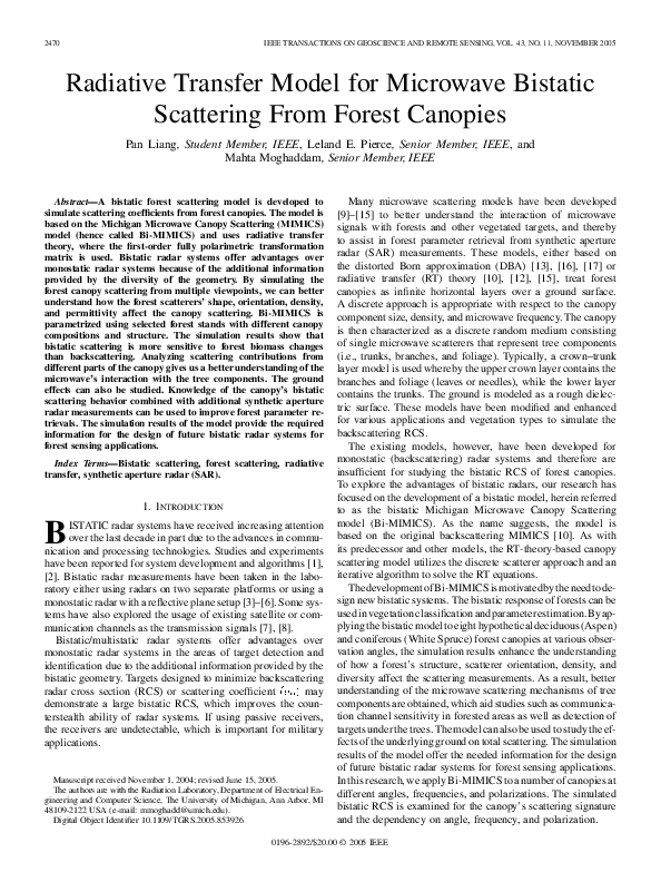 (PDF) Radiative transfer model for microwave bistatic scattering from ...