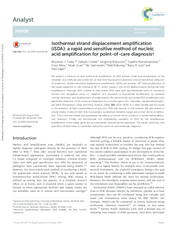 (PDF) Isothermal strand displacement amplification (iSDA): a rapid and ...
