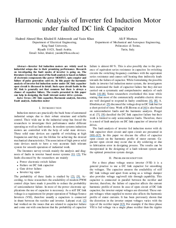 (PDF) Harmonic Analysis of Inverter fed Induction Motor under faulted ...