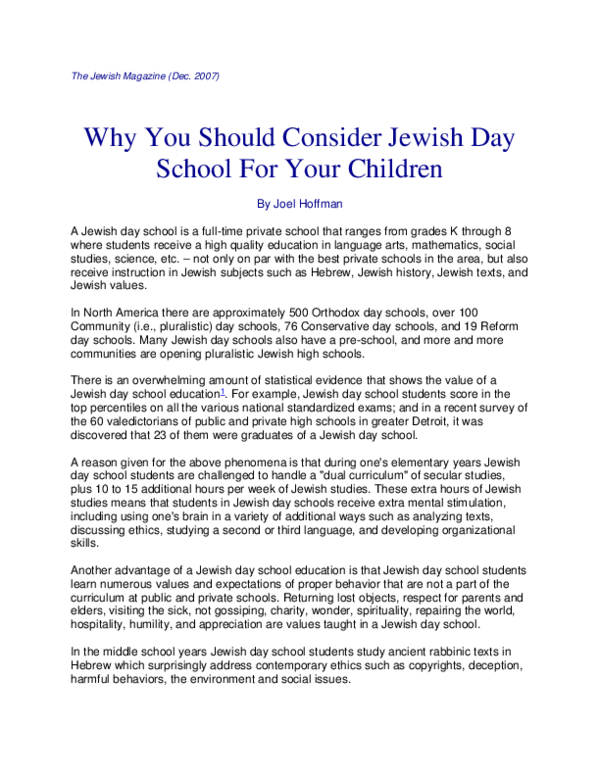 (PDF) Why You Should Consider Sending Your Children to a Jewish Day School