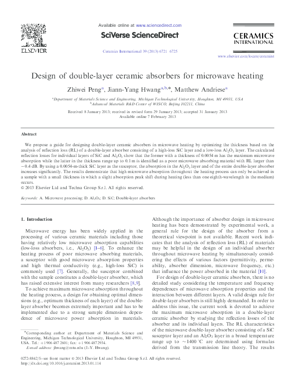 (PDF) Design of double-layer ceramic absorbers for microwave heating