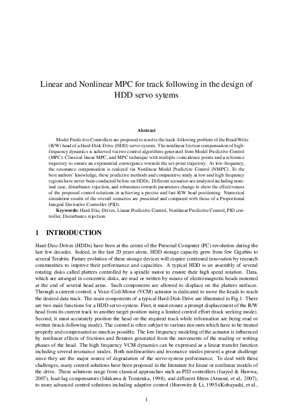 (PDF) Linear and nonlinear MPC for track following in the design of HDD ...