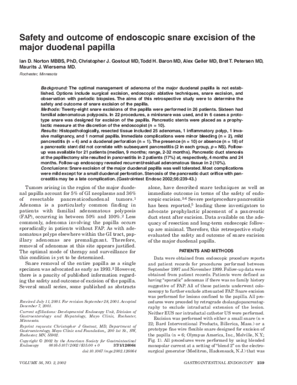 (PDF) Safety and outcome of endoscopic snare excision of the major ...