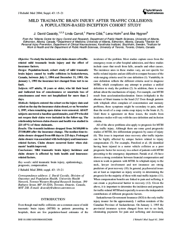 (PDF) Mild traumatic brain injury after traffic collisions: a ...