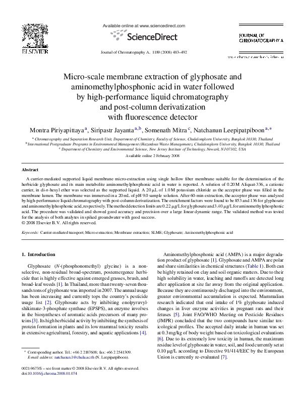 (PDF) Micro-scale membrane extraction of glyphosate and ...