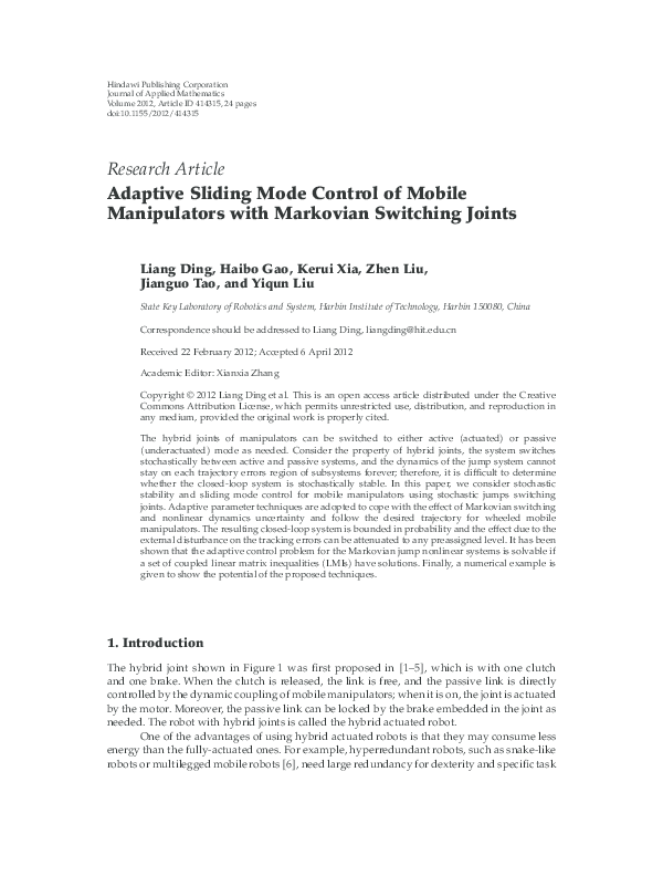 (PDF) Adaptive Sliding Mode Control of Mobile Manipulators with ...