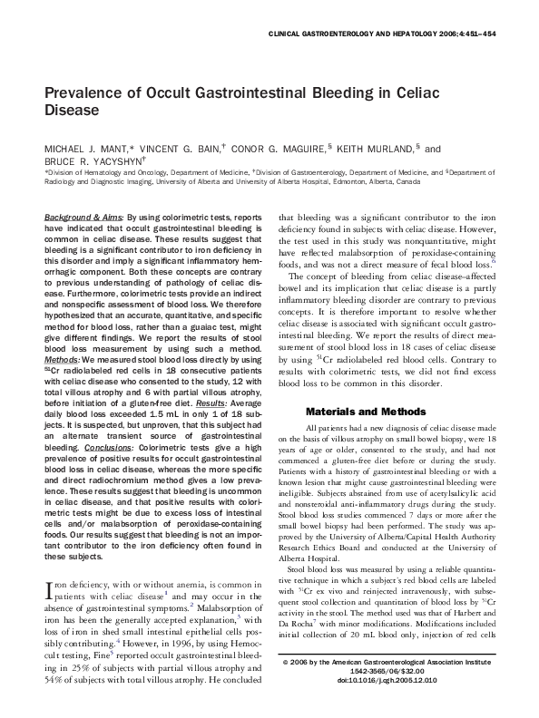 (PDF) Prevalence of Occult Gastrointestinal Bleeding in Celiac Disease