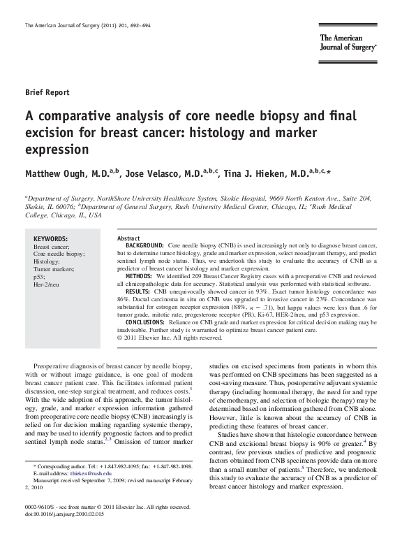 (PDF) A comparative analysis of core needle biopsy and final excision ...