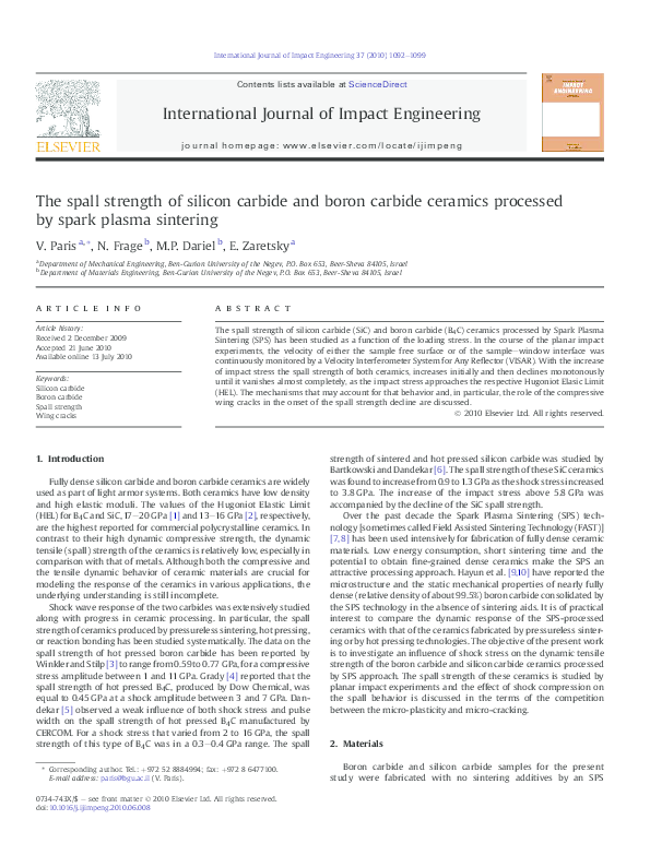 (PDF) The spall strength of silicon carbide and boron carbide ceramics ...