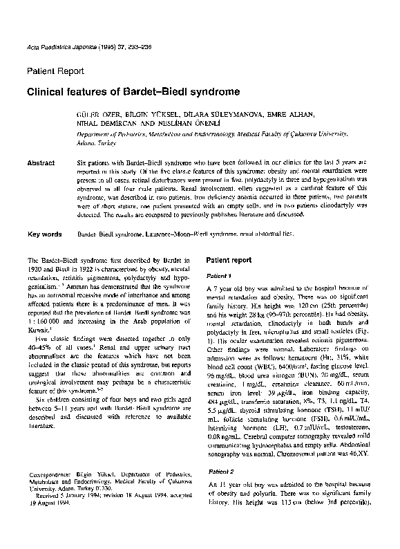 (PDF) Clinical features of Bardet-Biedl syndrome