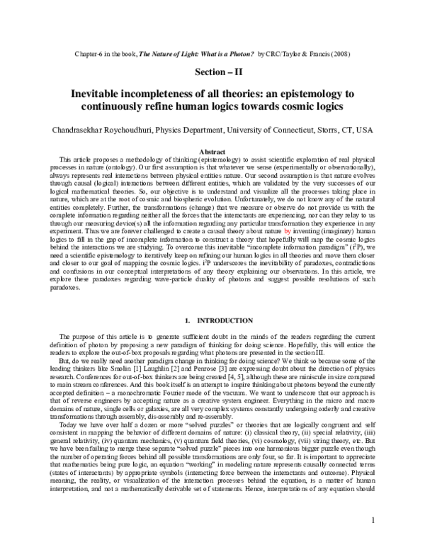 (PDF) Inevitable incompleteness of all theories: an epistemology to ...