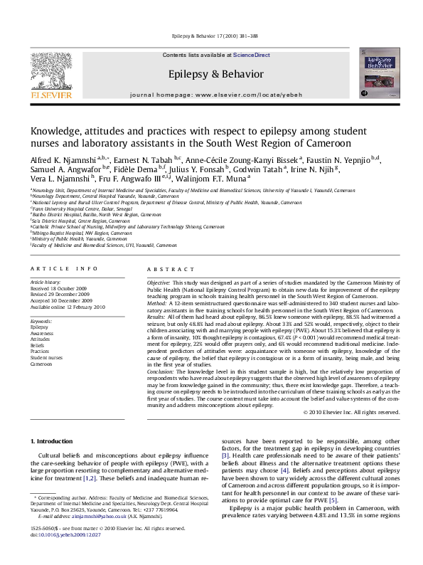 (PDF) Knowledge, attitudes and practices with respect to epilepsy among ...