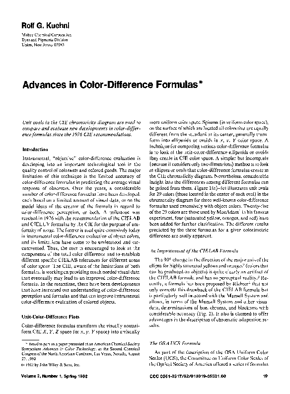 (PDF) Advances in colordifference formulas Rolf Kuehni Academia.edu