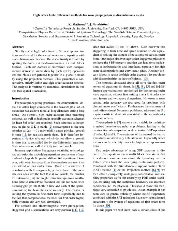 (PDF) High order finite difference methods for wave propagation in ...