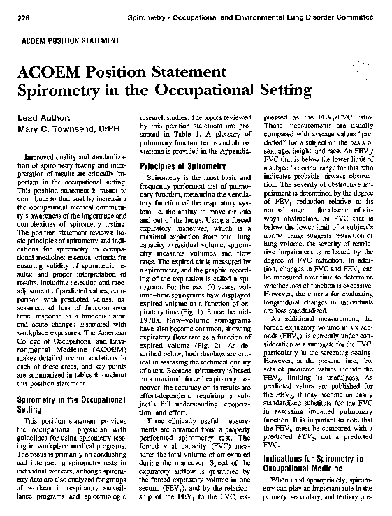 (PDF) Spirometry in the Occupational Setting Clayton T. Cowl