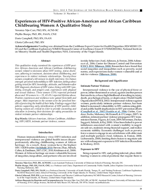 (PDF) Experiences of HIVpositive AfricanAmerican and African