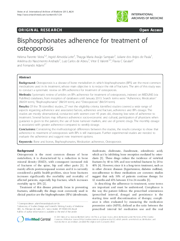 (PDF) Bisphosphonates adherence for treatment of osteoporosis