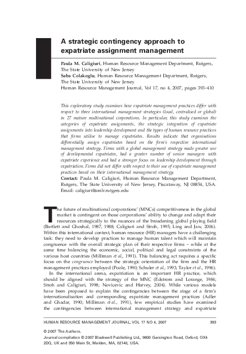 Factors affecting expatriate compensation picture
