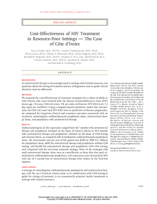 (PDF) Cost-Effectiveness of HIV Treatment in Resource-Poor Settings ...