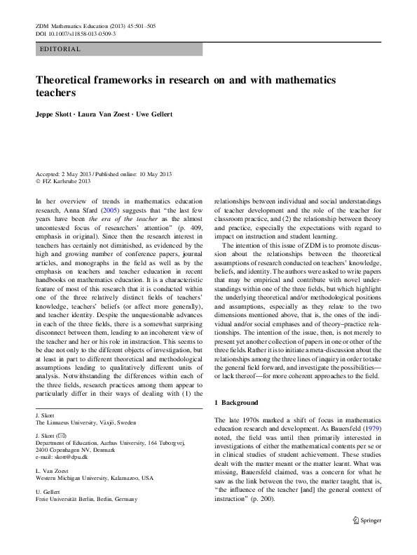 (PDF) Theoretical frameworks in research on and with mathematics teachers