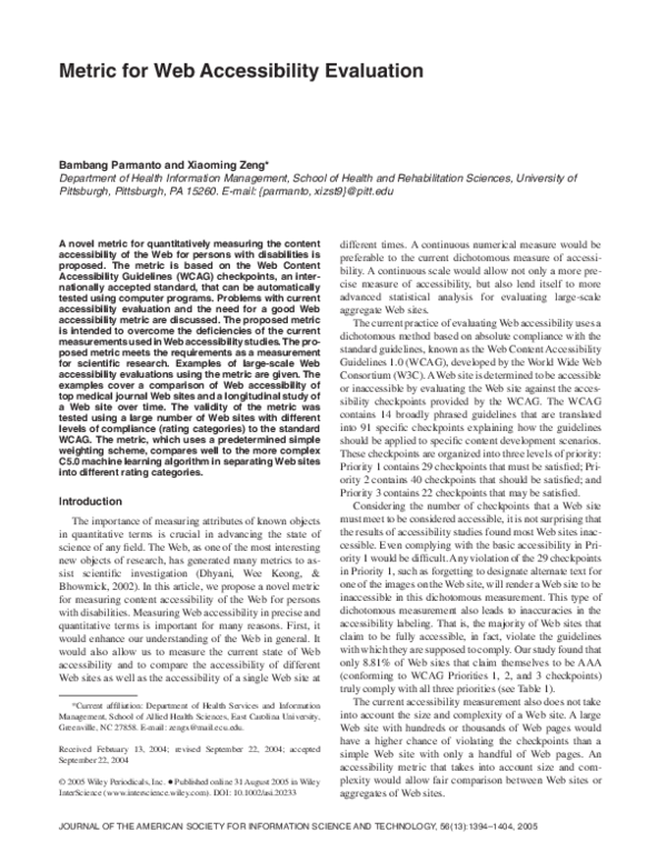 (PDF) Metric for Web accessibility evaluation