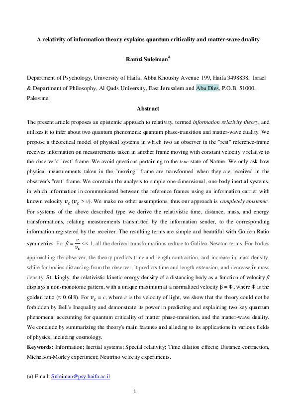 (PDF) An information relativity theory of matter-wave in inertial systems