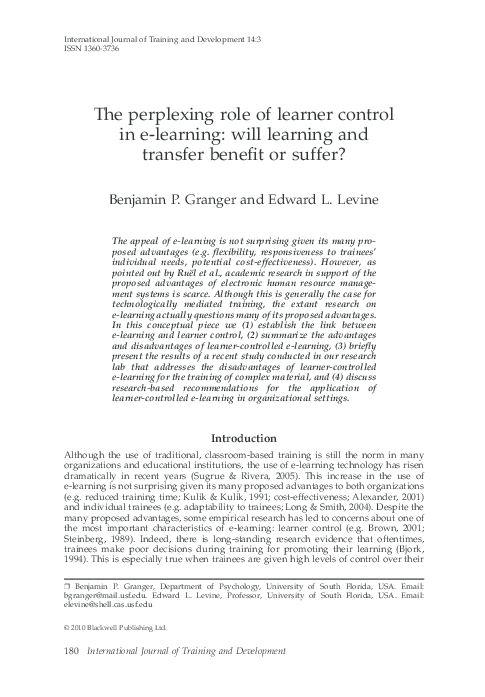 (PDF) The perplexing role of learner control in e-learning: will ...