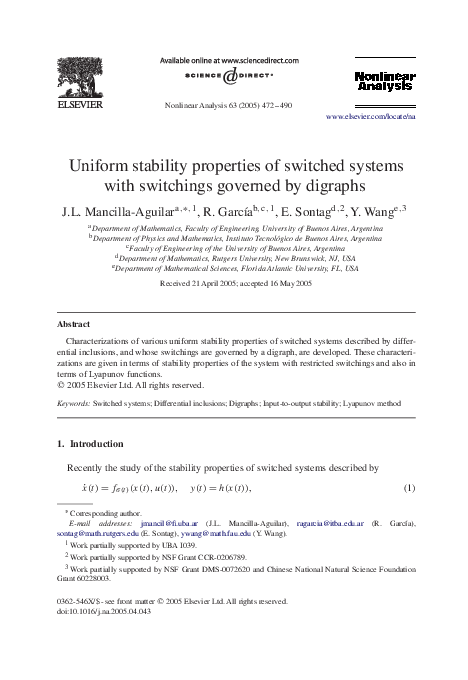 (PDF) Uniform stability properties of switched systems with switchings ...