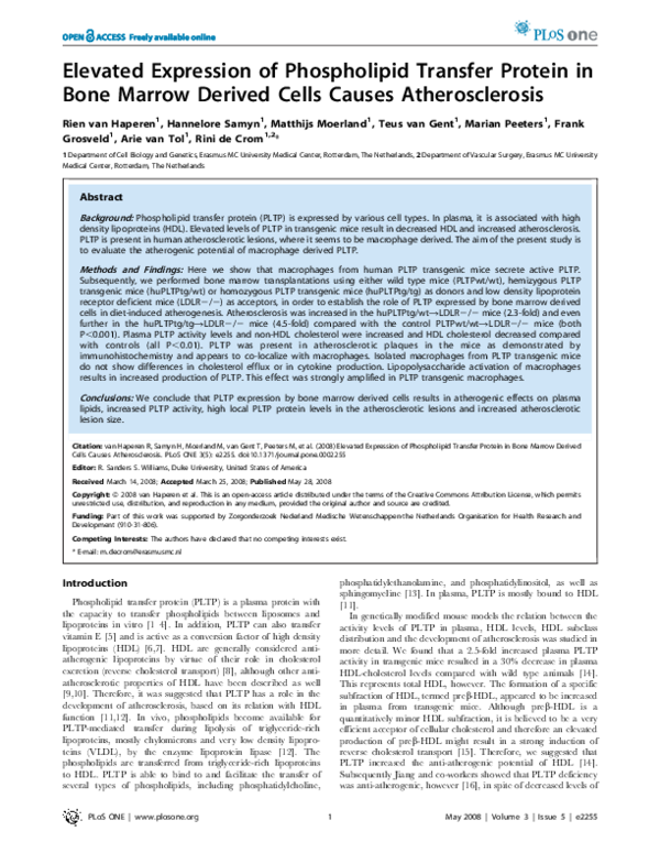 (PDF) Elevated Expression of Phospholipid Transfer Protein in Bone ...