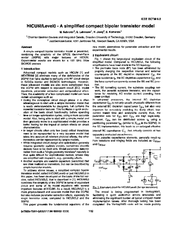 (PDF) HICUM/Level0 - a simplified compact bipolar transistor model