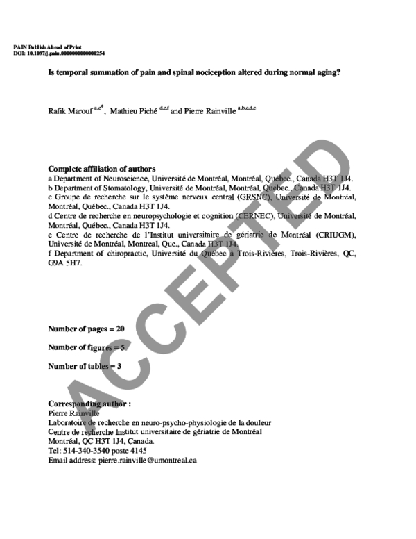 (PDF) Is temporal summation of pain and spinal nociception altered ...