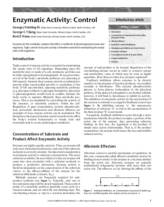 (PDF) Enzyme Activity Control Chao Jiang Academia.edu