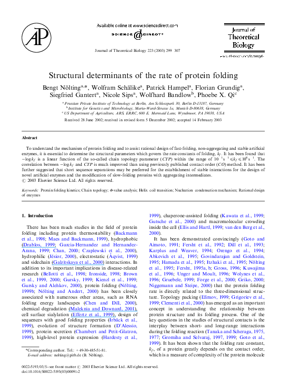 (PDF) Structural determinants of the rate of protein folding