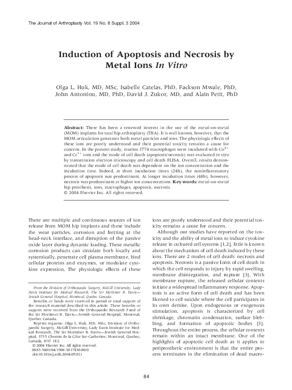 (PDF) Induction of apoptosis and necrosis by metal ions in vitro