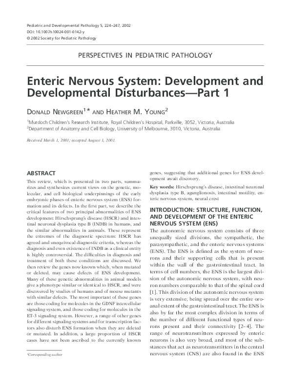 (PDF) Enteric Nervous System: Development and Developmental ...