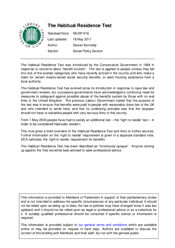 (PDF) The Habitual Residence Test Tony Burke Academia.edu