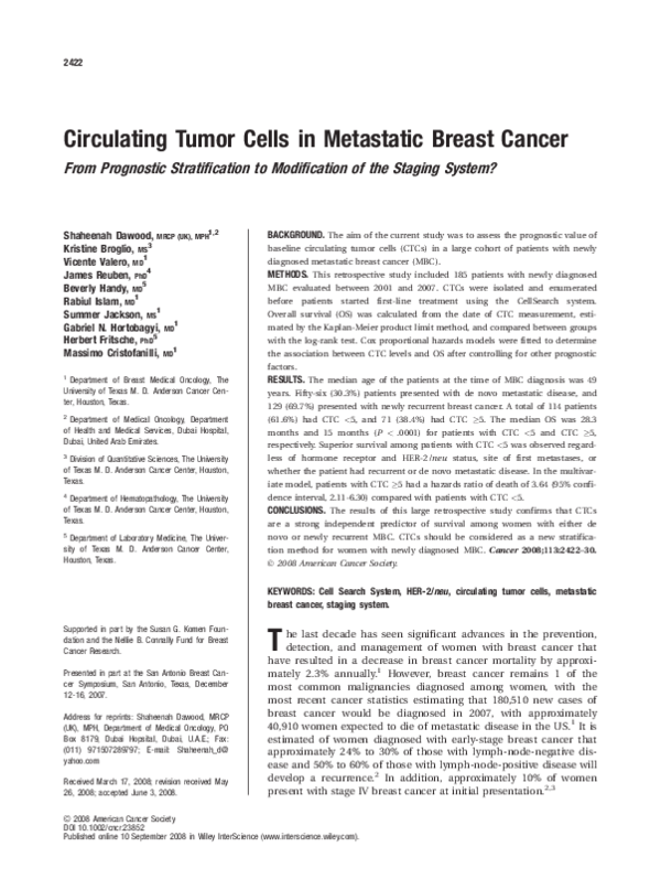 (PDF) Circulating tumor cells in metastatic breast cancer