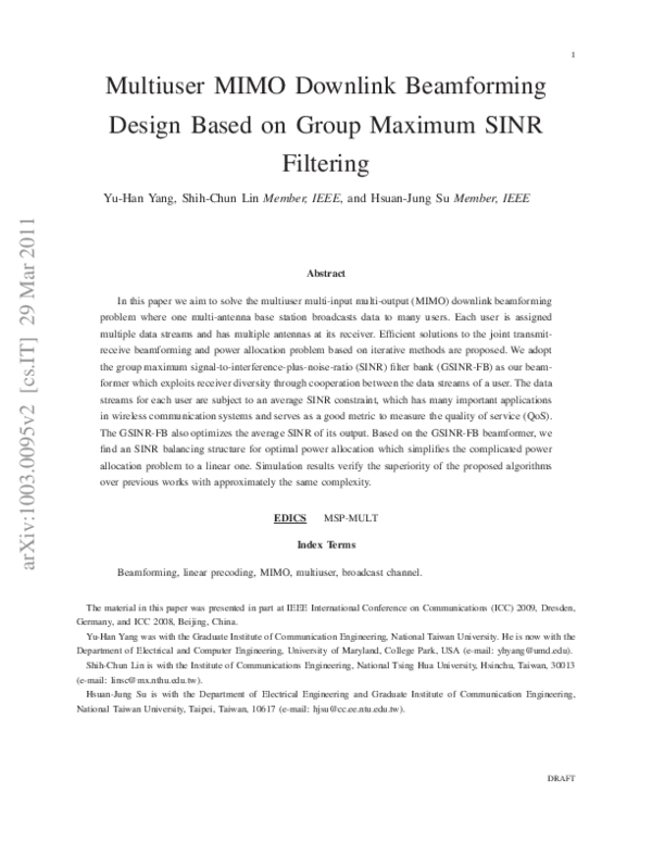 (PDF) Multiuser MIMO Downlink Beamforming with Average SINR Constraints
