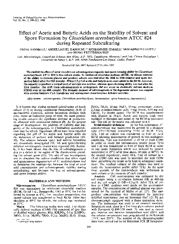 (PDF) Effect of acetic and butyric acids on the stability of solvent ...