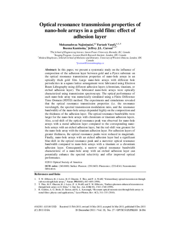 (PDF) Optical resonance transmission properties of nano-hole arrays in ...