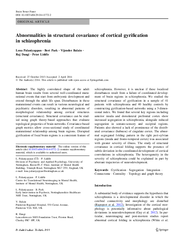 (PDF) Abnormalities in structural covariance of cortical gyrification ...