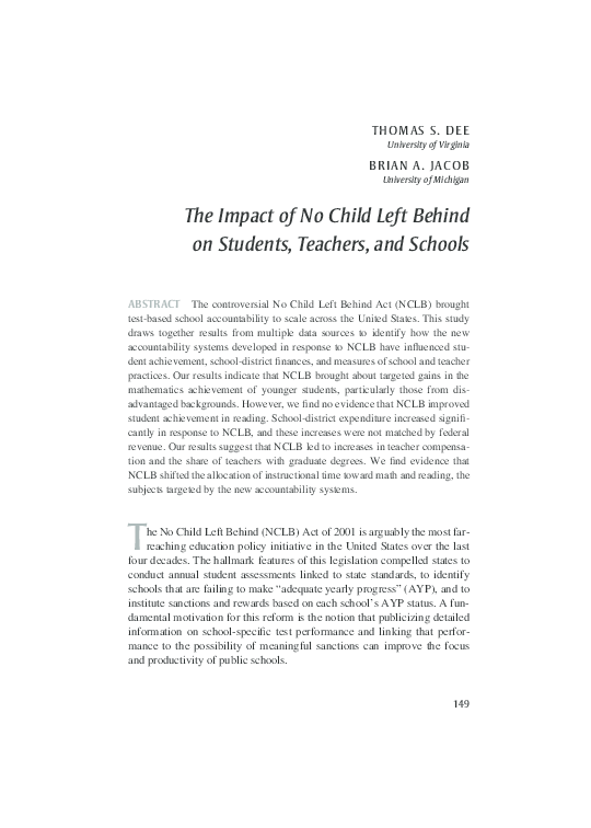 (PDF) The Impact of No Child Left Behind on Students, Teachers, and Schools