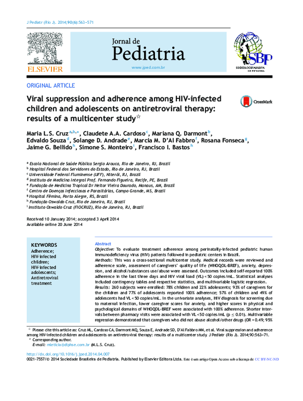 (PDF) Viral suppression and adherence among HIV-infected children and ...