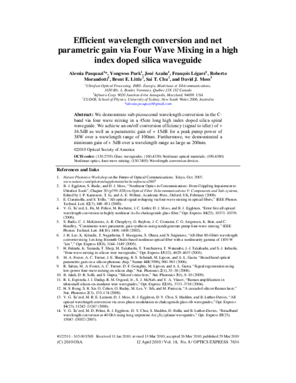 (PDF) Efficient wavelength conversion and net parametric gain via Four ...