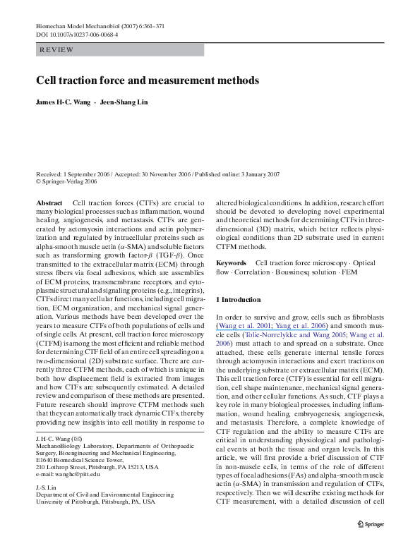 (PDF) Cell traction force and measurement methods