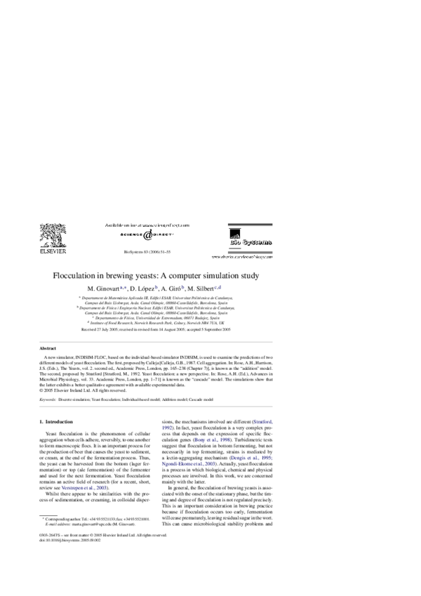 (PDF) Flocculation in brewing yeasts A computer simulation study daniel lopez Academia.edu